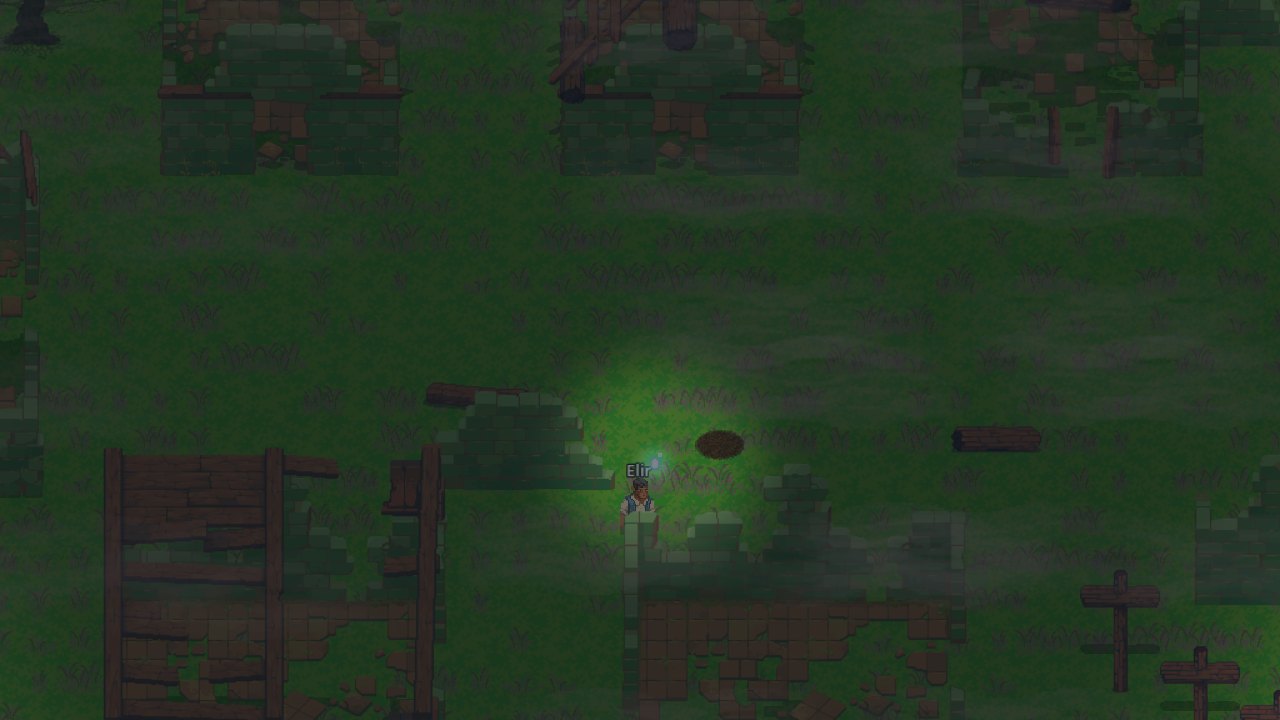 A guardian's light in the gloom over the ruins of Caolas